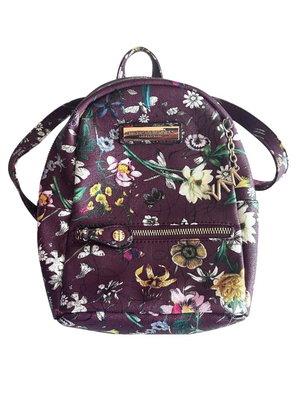Marc New York Plum Floral Backpack Womens Faux Leather Bag Purse